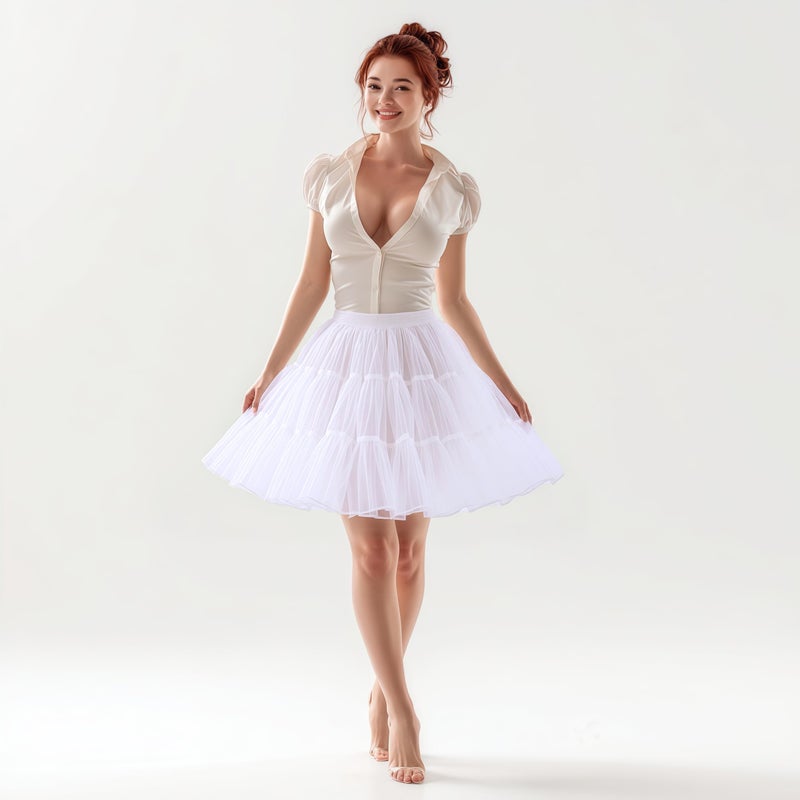 Shimaly Women's Short Length Petticoat Above Knee Underskirt Half Slip Crinoline (S-M, White) - Image 3